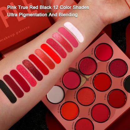 Afflano Red Eyeshadow Palette - 12 Ultra-Pigmented Matte & Shimmer Shades | Cruelty-Free Warm Fall Sunset Pink Goth Red Eye Shadow