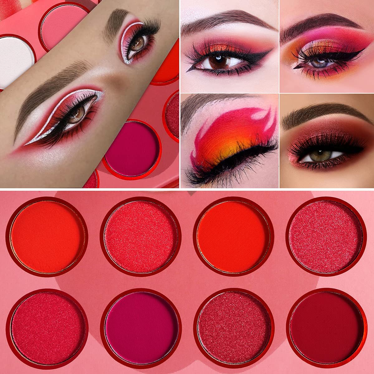 Afflano Red Eyeshadow Palette - 12 Ultra-Pigmented Matte & Shimmer Shades | Cruelty-Free Warm Fall Sunset Pink Goth Red Eye Shadow - görsel 11