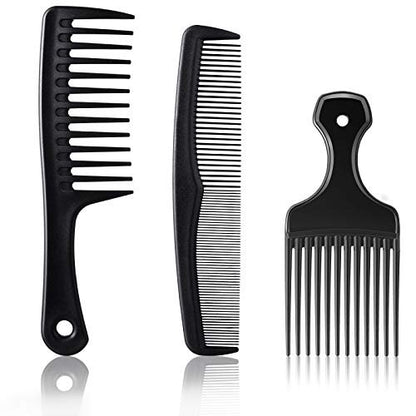 Patelai 3-Piece Hair Pick Comb Set – Wide-Tooth Afro Comb for Men, Carbon Fiber Detangling Styling Tool for Thick Curly Hair & Beard