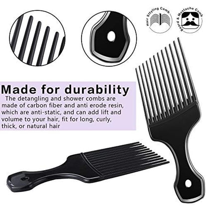 Patelai 3-Piece Hair Pick Comb Set – Wide-Tooth Afro Comb for Men, Carbon Fiber Detangling Styling Tool for Thick Curly Hair & Beard