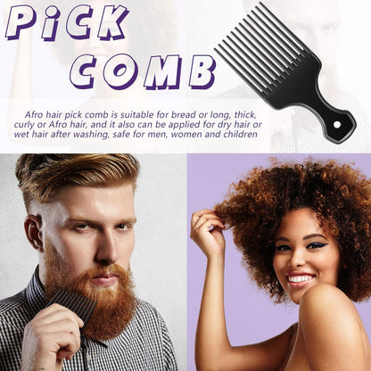 Patelai 3-Piece Hair Pick Comb Set – Wide-Tooth Afro Comb for Men, Carbon Fiber Detangling Styling Tool for Thick Curly Hair & Beard