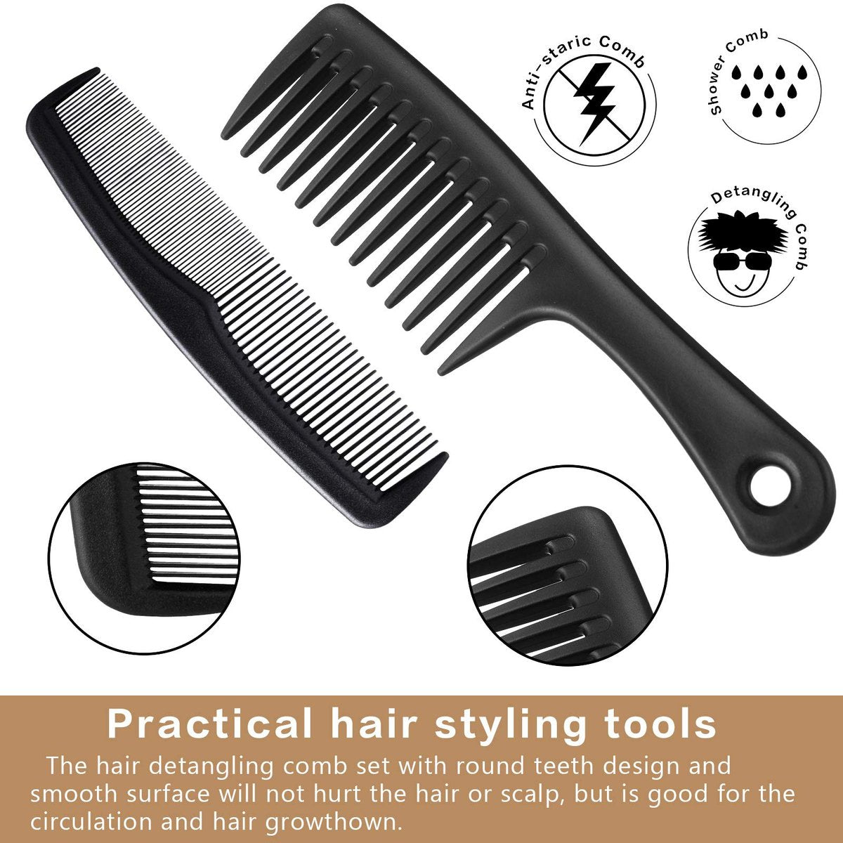 Patelai 3-Piece Hair Pick Comb Set – Wide-Tooth Afro Comb for Men, Carbon Fiber Detangling Styling Tool for Thick Curly Hair & Beard - görsel 7