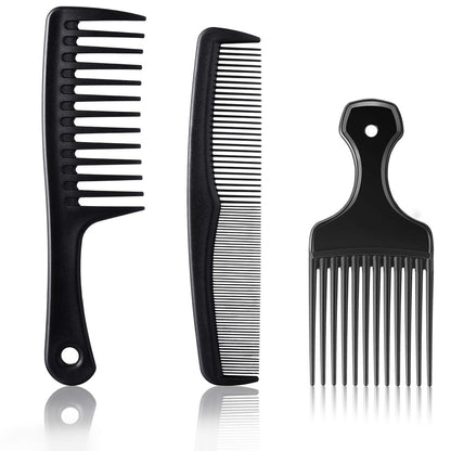 Patelai 3-Piece Hair Pick Comb Set – Wide-Tooth Afro Comb for Men, Carbon Fiber Detangling Styling Tool for Thick Curly Hair & Beard