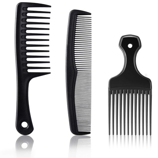 Patelai 3-Piece Hair Pick Comb Set – Wide-Tooth Afro Comb for Men, Carbon Fiber Detangling Styling Tool for Thick Curly Hair & Beard