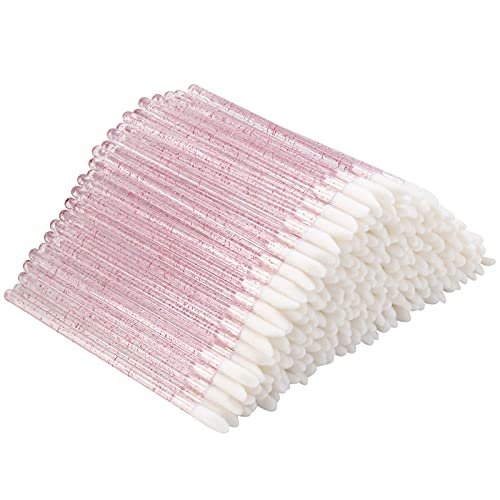 300 Count Disposable Lip Brushes - Pink Crystal Lipstick Applicator Wands, Nylon Bristles, Bulk Pack - görsel 2