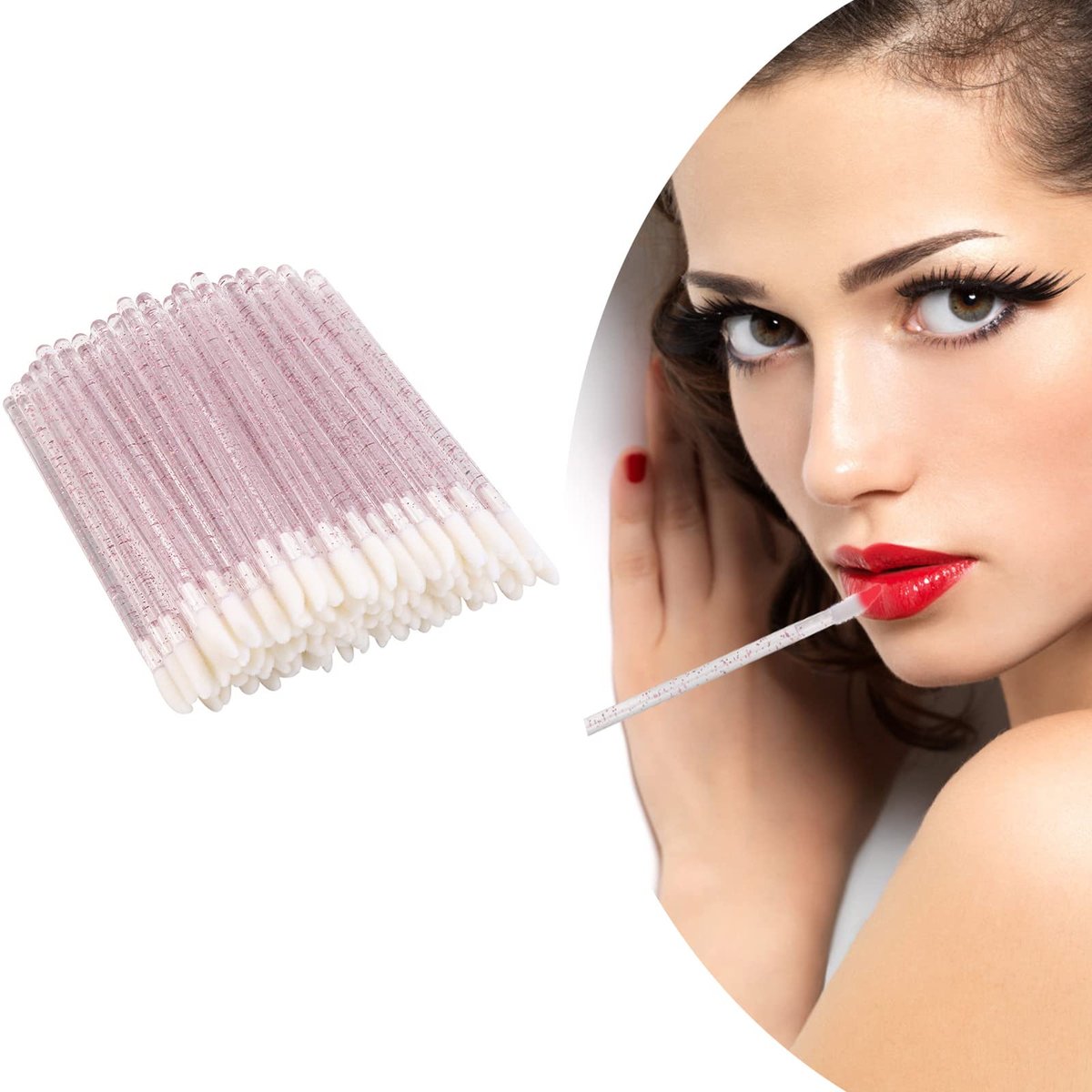 300 Count Disposable Lip Brushes - Pink Crystal Lipstick Applicator Wands, Nylon Bristles, Bulk Pack - görsel 7