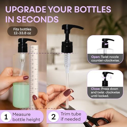 BRIGHTFROM Universal Dispensing Pump for Shampoo & Conditioner - 1 L (33.8 OZ) - Fits Most Bottles 12oz to 33.8oz with 28/410 Neck Size, Black (Pack of 2)
