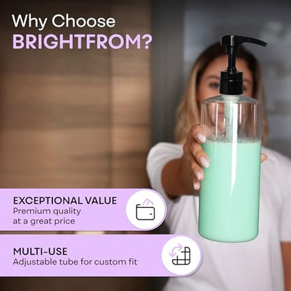 BRIGHTFROM Universal Dispensing Pump for Shampoo & Conditioner - 1 L (33.8 OZ) - Fits Most Bottles 12oz to 33.8oz with 28/410 Neck Size, Black (Pack of 2)