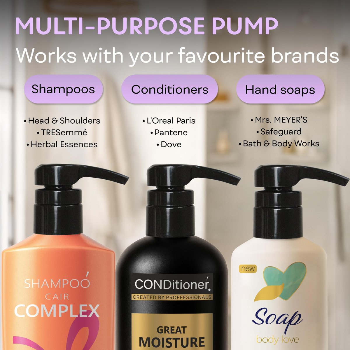 BRIGHTFROM Universal Dispensing Pump for Shampoo & Conditioner - 1 L (33.8 OZ) - Fits Most Bottles 12oz to 33.8oz with 28/410 Neck Size, Black (Pack of 2) - görsel 7
