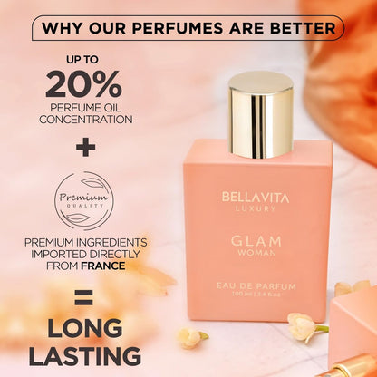 Bellavita Luxury Glam Eau de Parfum for Women – 100 ml (3.4 fl.oz.) White Floral & Jasmine Long-Lasting Fragrance Avelisse