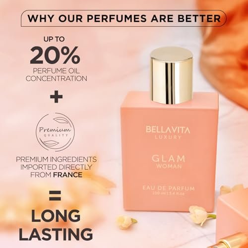 Bellavita Luxury Glam Eau de Parfum for Women – 100 ml (3.4 fl.oz.) White Floral & Jasmine Long-Lasting Fragrance Avelisse