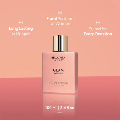 Bellavita Luxury Glam Eau de Parfum for Women – 100 ml (3.4 fl.oz.) White Floral & Jasmine Long-Lasting Fragrance Avelisse