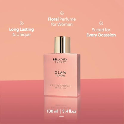 Bellavita Luxury Glam Eau de Parfum for Women – 100 ml (3.4 fl.oz.) White Floral & Jasmine Long-Lasting Fragrance Avelisse