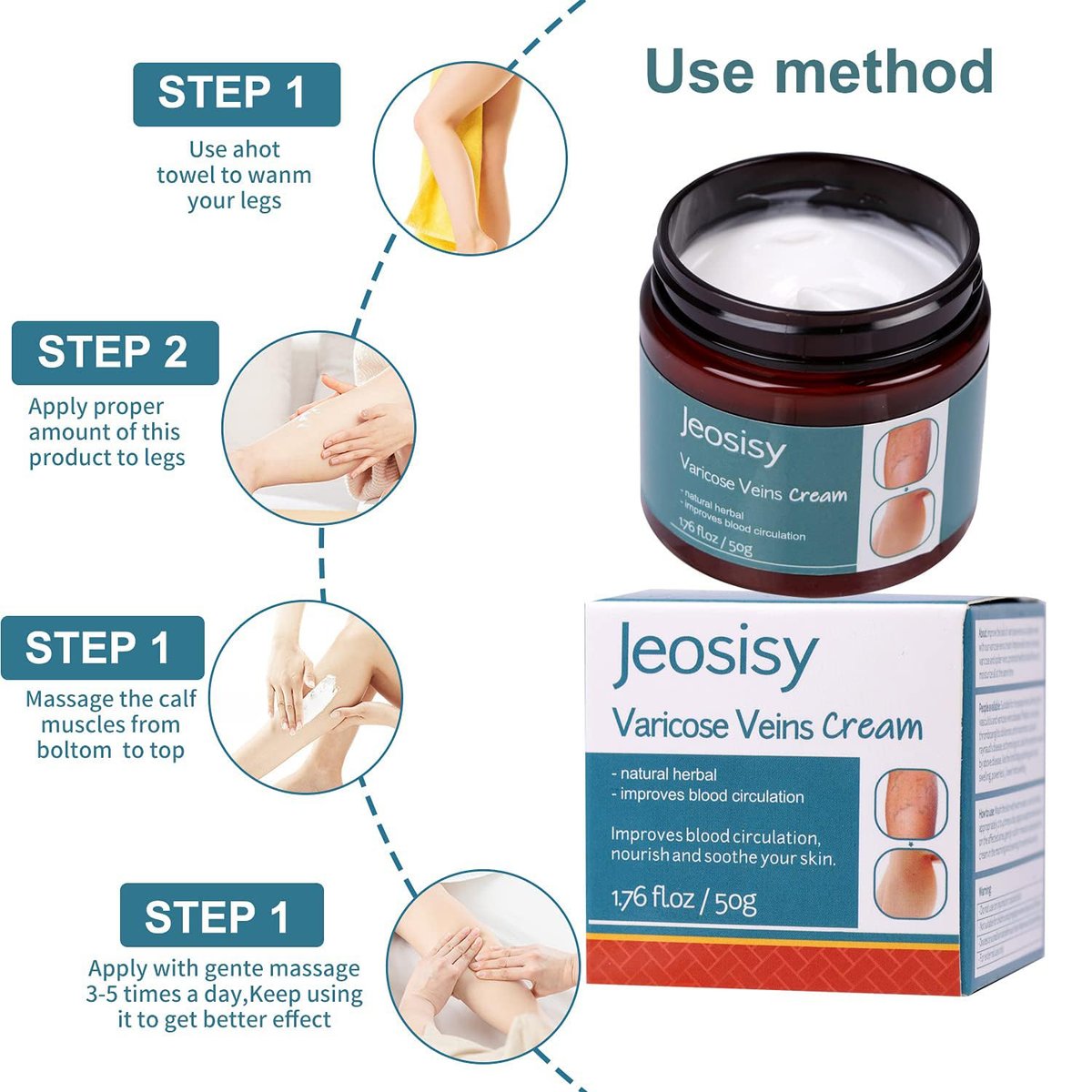 Jeosisy Varicose Vein Cream - Soothing Leg Cream for Varicose & Spider Veins, 1.76 Fl Oz - görsel 7