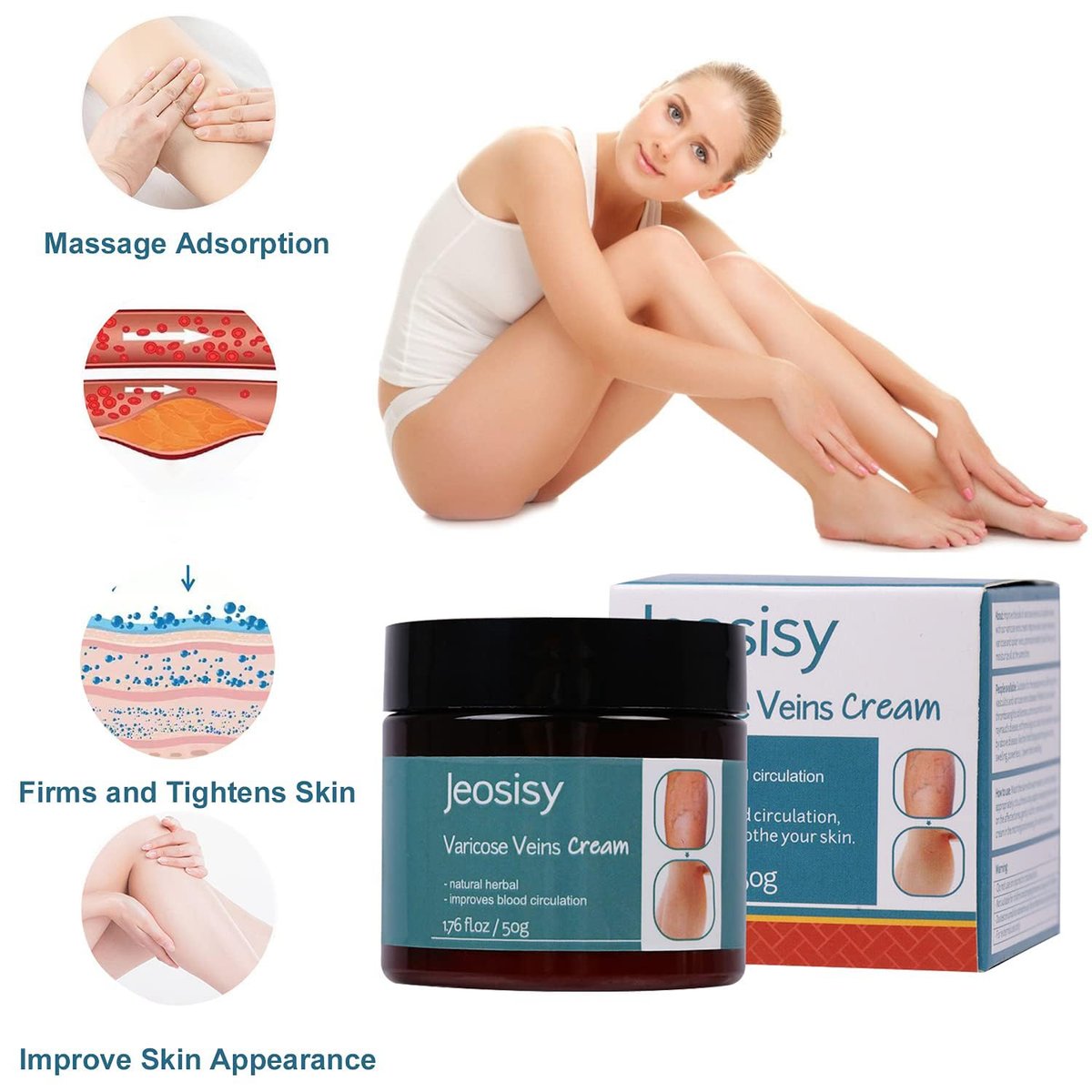 Jeosisy Varicose Vein Cream - Soothing Leg Cream for Varicose & Spider Veins, 1.76 Fl Oz - görsel 3