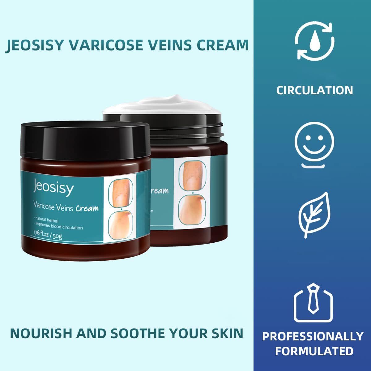 Jeosisy Varicose Vein Cream - Soothing Leg Cream for Varicose & Spider Veins, 1.76 Fl Oz - görsel 9