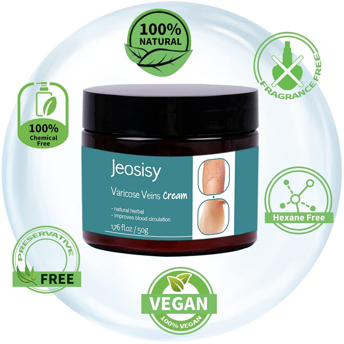 Jeosisy Varicose Vein Cream - Soothing Leg Cream for Varicose & Spider Veins, 1.76 Fl Oz - görsel 11