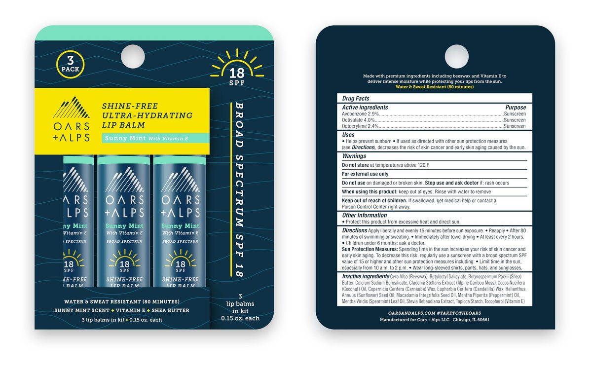 Oars + Alps Lip Sunscreen SPF 18 Lip Balm, Moisturizing & Hydrating, Sunny Mint Scent, 3-Pack Avelisse