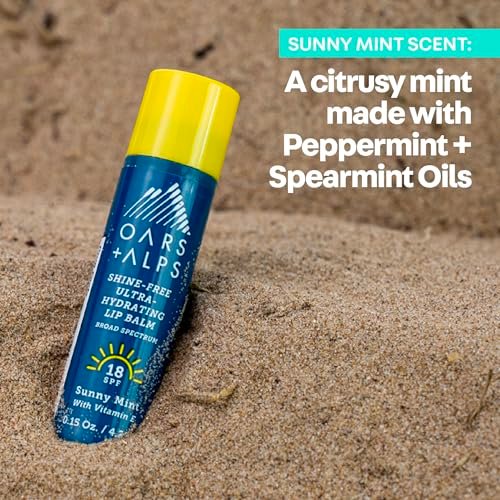 Oars + Alps Lip Sunscreen SPF 18 Lip Balm, Moisturizing & Hydrating, Sunny Mint Scent, 3-Pack Avelisse