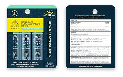 Oars + Alps Lip Sunscreen SPF 18 Lip Balm, Moisturizing & Hydrating, Sunny Mint Scent, 3-Pack Avelisse