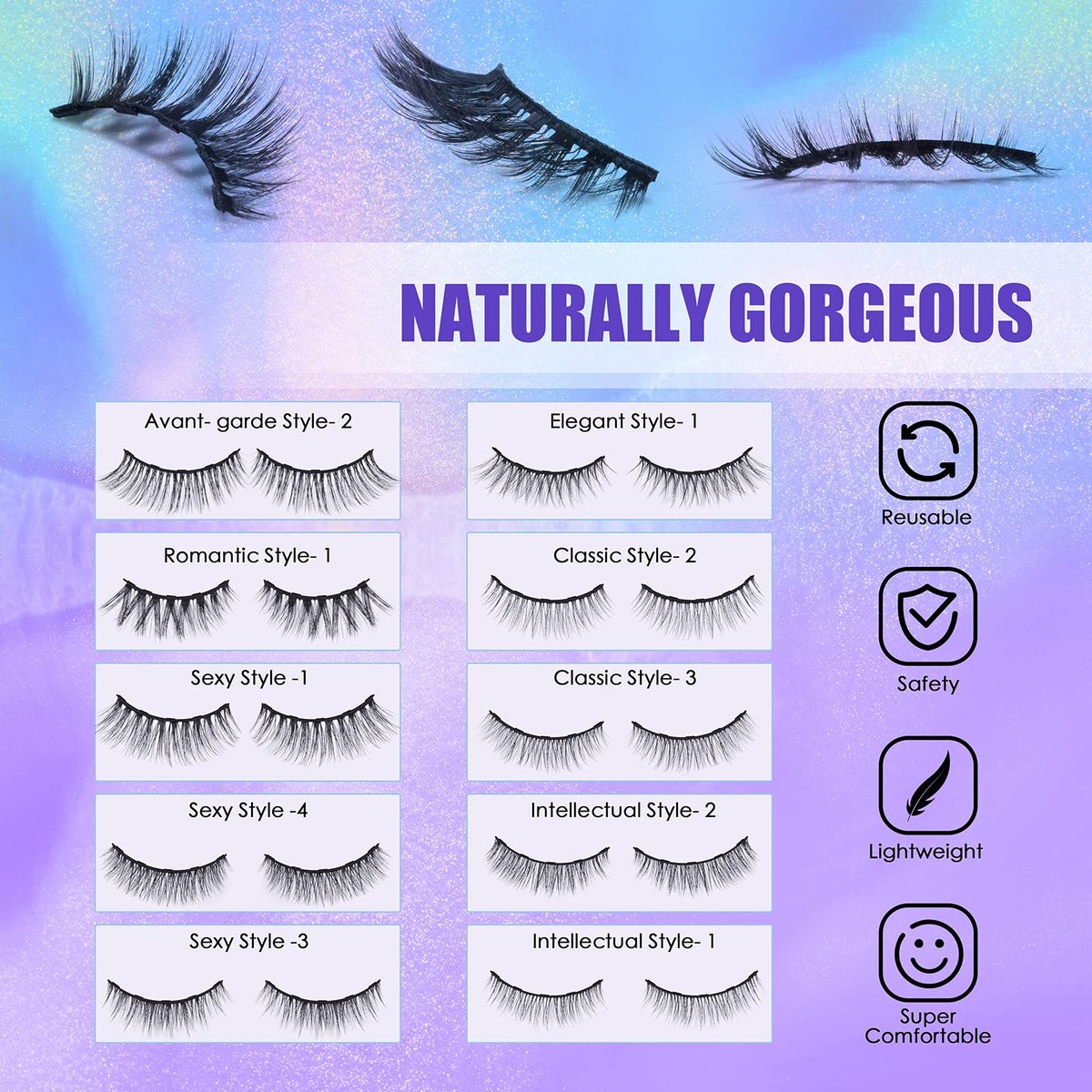 DEJAVIA Magnetic Lashes 10 Pairs - Natural Looking Reusable Wispy Eyelashes with Applicator & Tweezers, No Glue Needed - görsel 7
