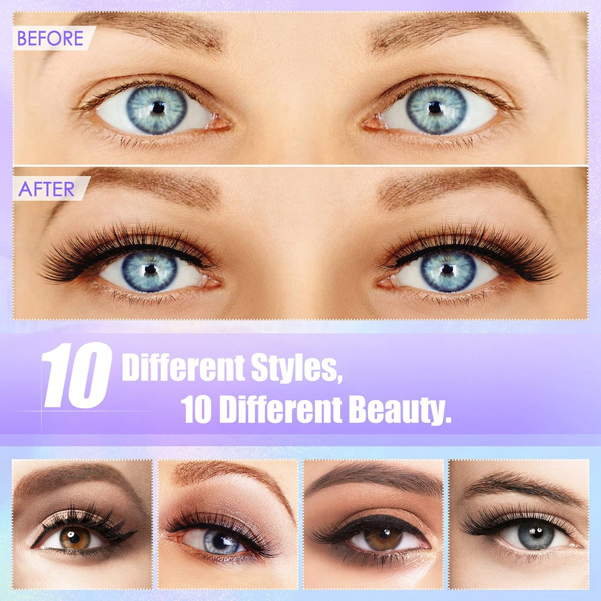 DEJAVIA Magnetic Lashes 10 Pairs - Natural Looking Reusable Wispy Eyelashes with Applicator & Tweezers, No Glue Needed - görsel 5