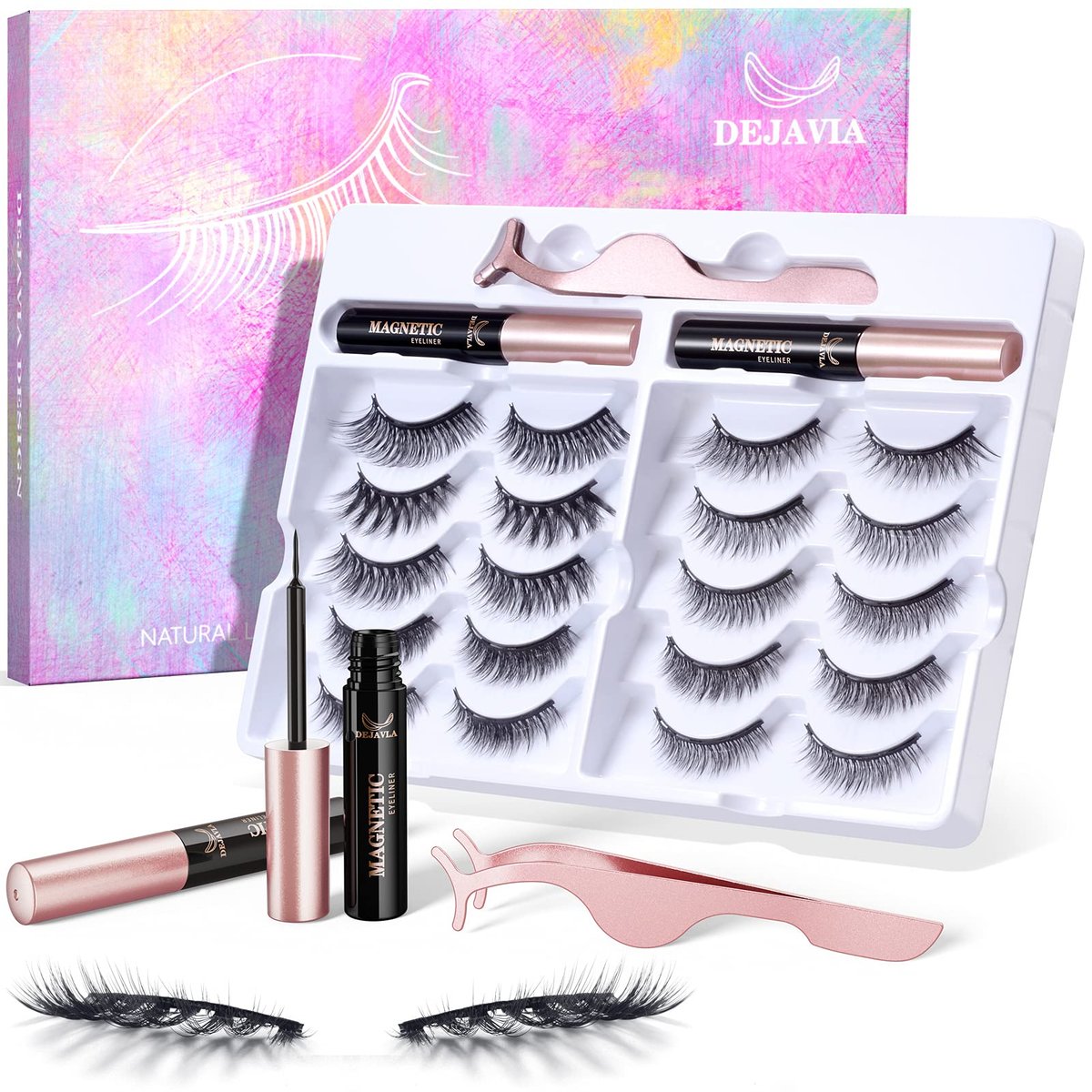 DEJAVIA Magnetic Lashes 10 Pairs - Natural Looking Reusable Wispy Eyelashes with Applicator & Tweezers, No Glue Needed - görsel 1