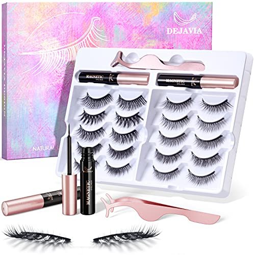 DEJAVIA Magnetic Lashes 10 Pairs - Natural Looking Reusable Wispy Eyelashes with Applicator & Tweezers, No Glue Needed - görsel 2