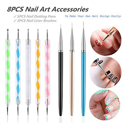 FULINJOY 5-Piece Dotting Pens with 3 Nail Painting Brushes – Nail Art Design Tools Set