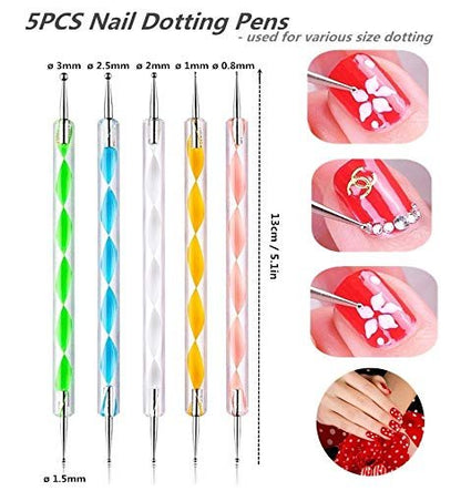 FULINJOY 5-Piece Dotting Pens with 3 Nail Painting Brushes – Nail Art Design Tools Set