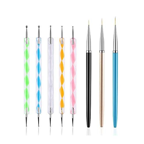 FULINJOY 5-Piece Dotting Pens with 3 Nail Painting Brushes – Nail Art Design Tools Set - görsel 2