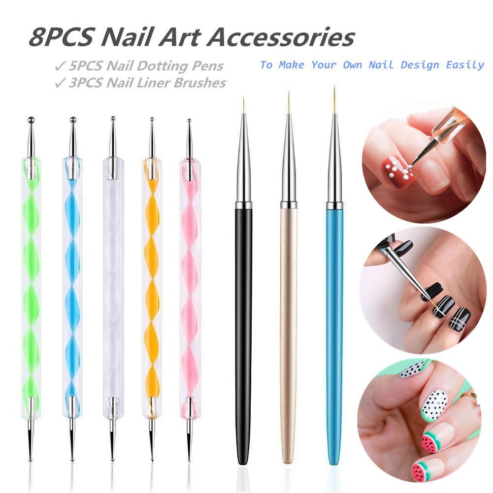 FULINJOY 5-Piece Dotting Pens with 3 Nail Painting Brushes – Nail Art Design Tools Set - görsel 7