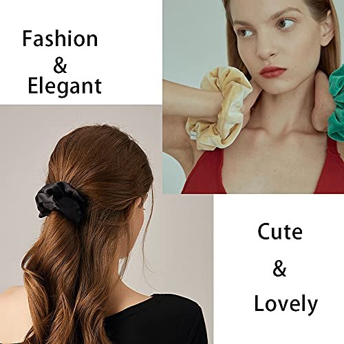 60 Pcs Soft Velvet and Satin Scrunchies for Girls and Women - Silk Elastic Hair Ties and Accessories With Gift Bag - görsel 12