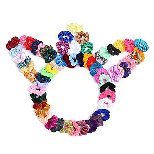 60 Pcs Soft Velvet and Satin Scrunchies for Girls and Women - Silk Elastic Hair Ties and Accessories With Gift Bag - görsel 14
