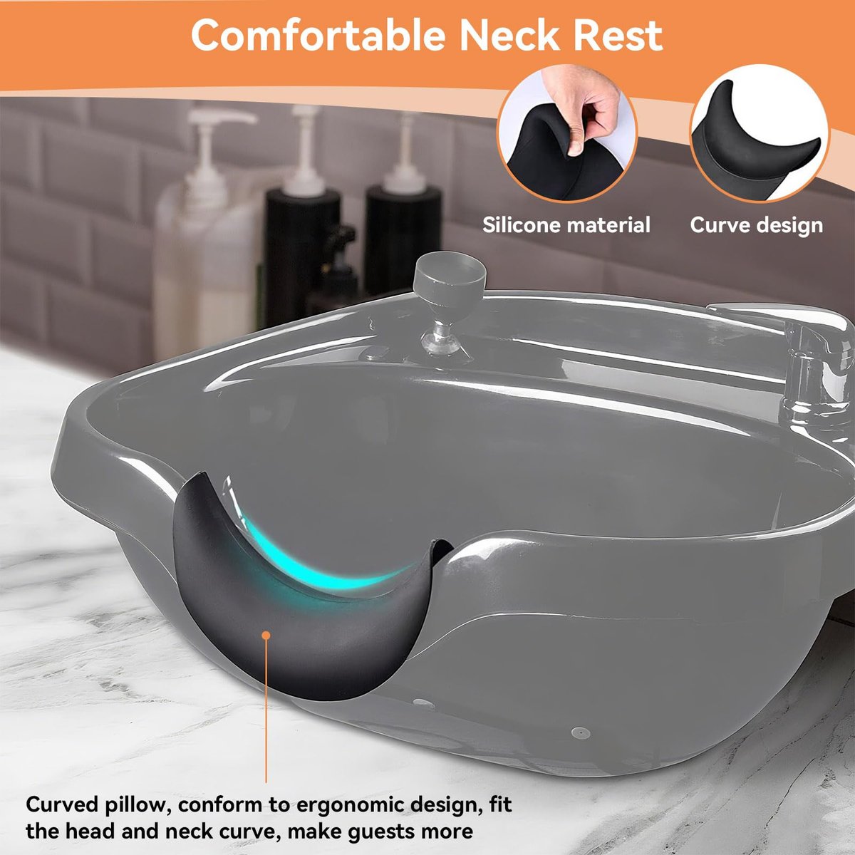 Curved Silicone Shampoo Bowl Neck Rest with Suction Cup - Ergonomic Hair Washing Pillow for Salon Sinks & Bathtubs - görsel 5