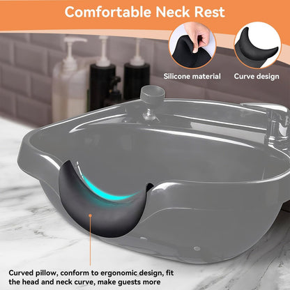 Curved Silicone Shampoo Bowl Neck Rest with Suction Cup - Ergonomic Hair Washing Pillow for Salon Sinks & Bathtubs