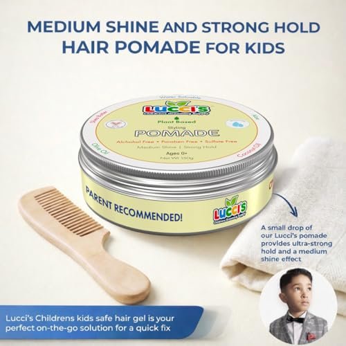 LUCCI'S CHILDRENS GROOMING SUPPLY Baby Hair Gel – 5oz Plant-Based Styling Hair Pomade for Infants – No Parabens or Sulphates – Medium Shine and Strong Hold Hair Paste for Kids Avelisse