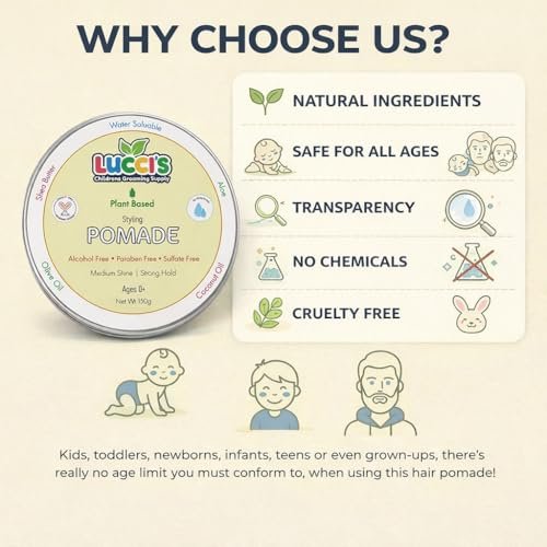 LUCCI'S CHILDRENS GROOMING SUPPLY Baby Hair Gel – 5oz Plant-Based Styling Hair Pomade for Infants – No Parabens or Sulphates – Medium Shine and Strong Hold Hair Paste for Kids Avelisse