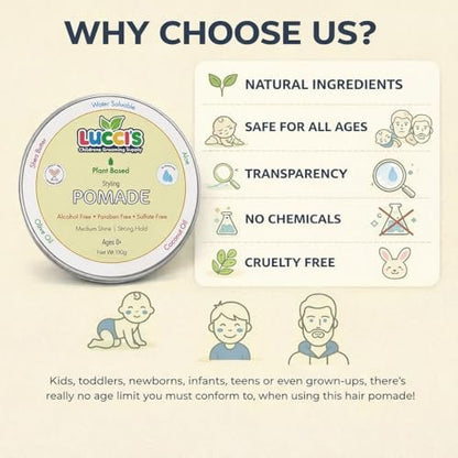 LUCCI'S CHILDRENS GROOMING SUPPLY Baby Hair Gel – 5oz Plant-Based Styling Hair Pomade for Infants – No Parabens or Sulphates – Medium Shine and Strong Hold Hair Paste for Kids Avelisse