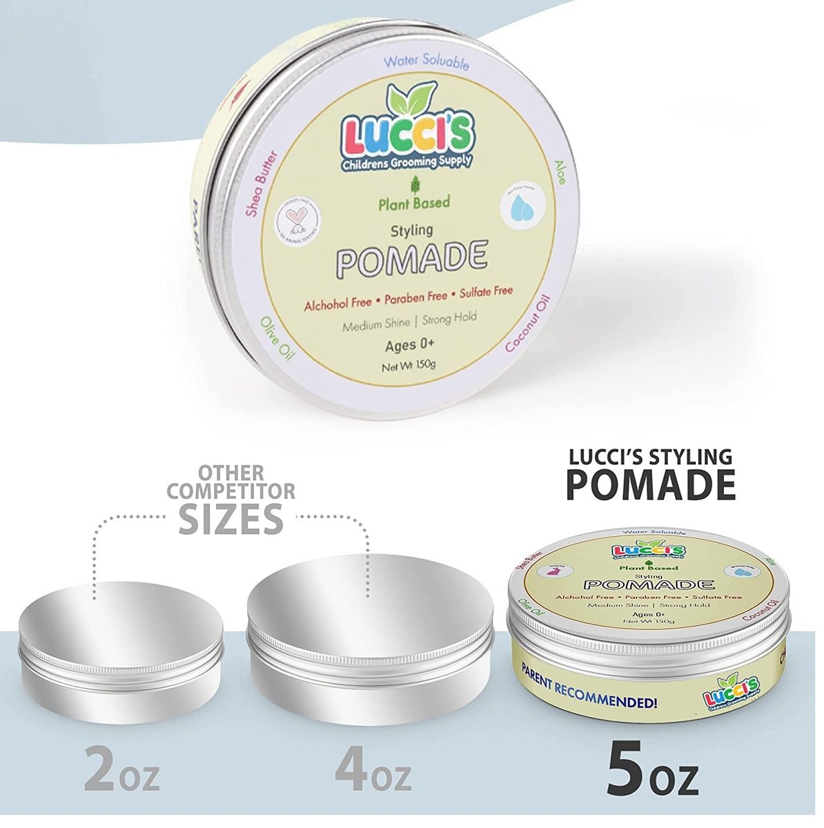 LUCCI'S CHILDRENS GROOMING SUPPLY Baby Hair Gel – 5oz Plant-Based Styling Hair Pomade for Infants – No Parabens or Sulphates – Medium Shine and Strong Hold Hair Paste for Kids Avelisse