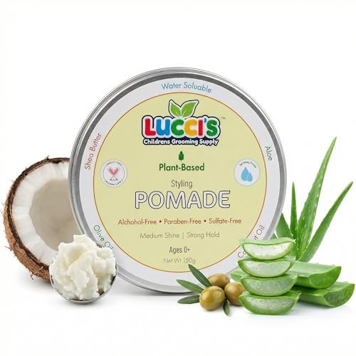LUCCI'S CHILDRENS GROOMING SUPPLY Baby Hair Gel – 5oz Plant-Based Styling Hair Pomade for Infants – No Parabens or Sulphates – Medium Shine and Strong Hold Hair Paste for Kids Avelisse