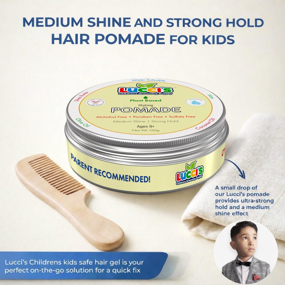 LUCCI'S CHILDRENS GROOMING SUPPLY Baby Hair Gel – 5oz Plant-Based Styling Hair Pomade for Infants – No Parabens or Sulphates – Medium Shine and Strong Hold Hair Paste for Kids Avelisse
