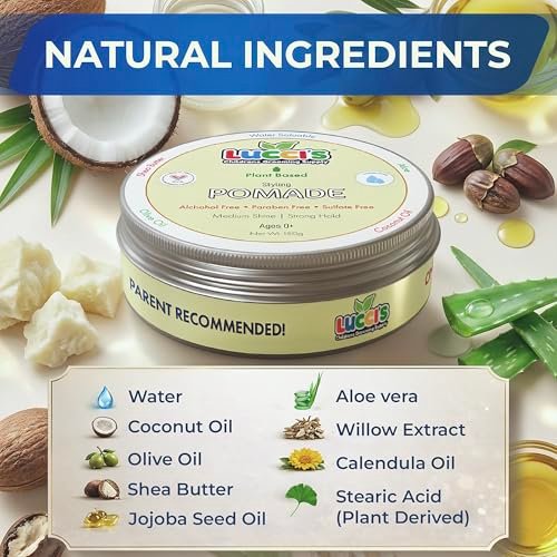LUCCI'S CHILDRENS GROOMING SUPPLY Baby Hair Gel – 5oz Plant-Based Styling Hair Pomade for Infants – No Parabens or Sulphates – Medium Shine and Strong Hold Hair Paste for Kids Avelisse