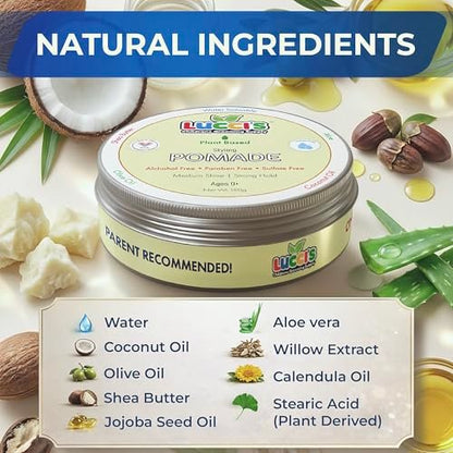 LUCCI'S CHILDRENS GROOMING SUPPLY Baby Hair Gel – 5oz Plant-Based Styling Hair Pomade for Infants – No Parabens or Sulphates – Medium Shine and Strong Hold Hair Paste for Kids Avelisse