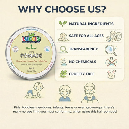 LUCCI'S CHILDRENS GROOMING SUPPLY Baby Hair Gel – 5oz Plant-Based Styling Hair Pomade for Infants – No Parabens or Sulphates – Medium Shine and Strong Hold Hair Paste for Kids Avelisse