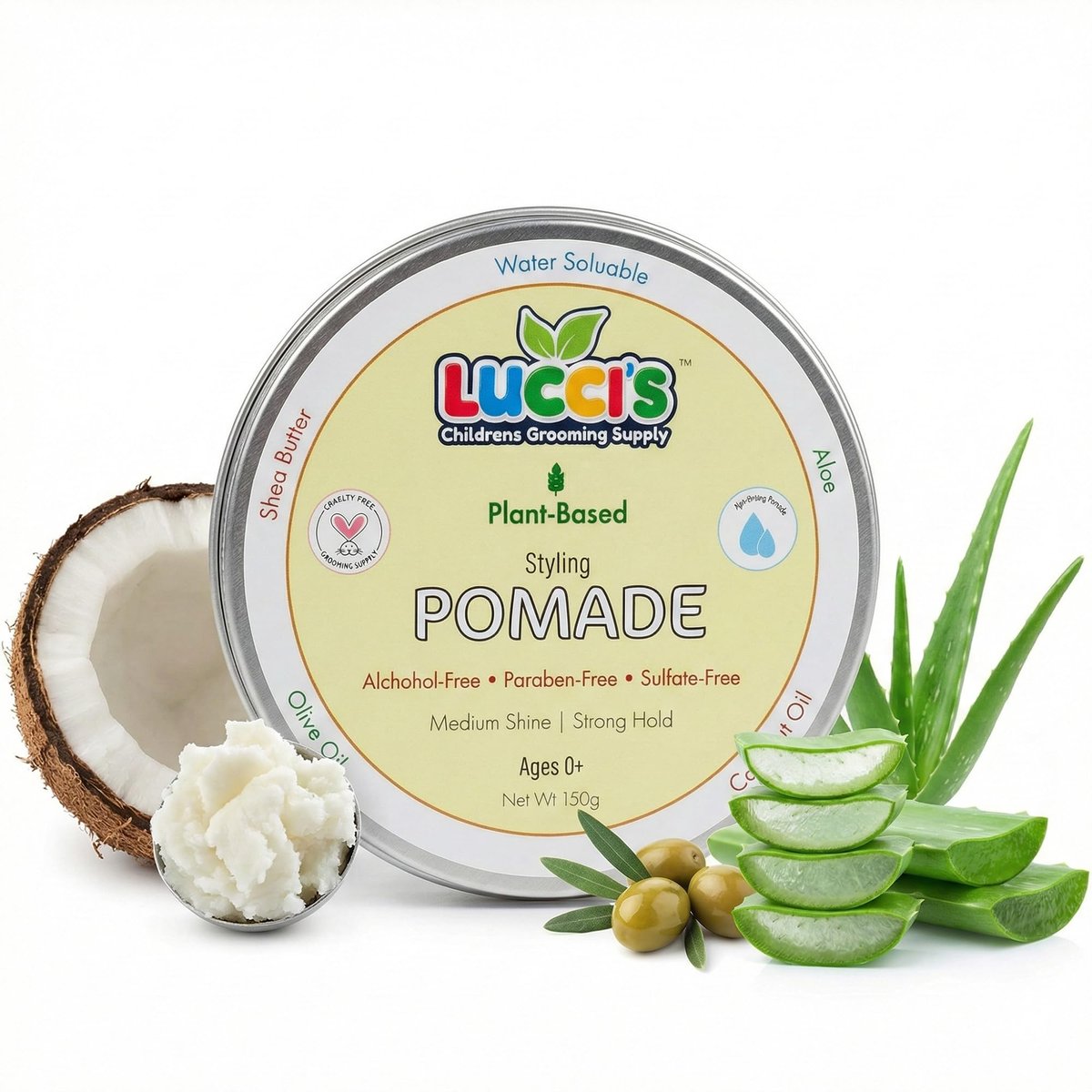 LUCCI'S CHILDRENS GROOMING SUPPLY Baby Hair Gel – 5oz Plant-Based Styling Hair Pomade for Infants – No Parabens or Sulphates – Medium Shine and Strong Hold Hair Paste for Kids Avelisse