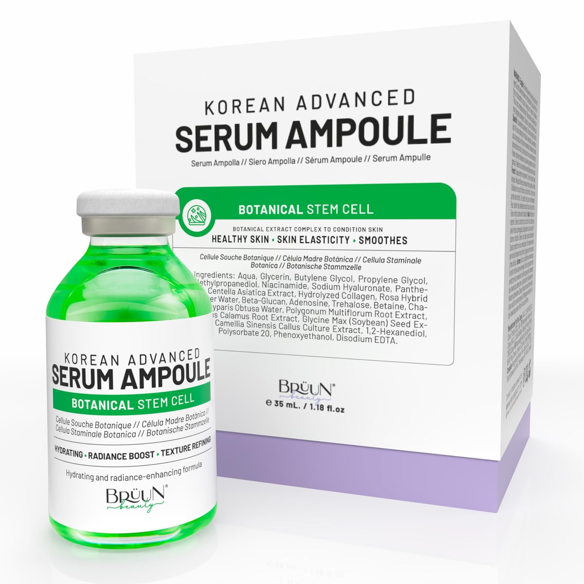 BRÜUN SC - Control Botanical Stem Cell Ampoule - Korean Serum Booster for Face and Body Skin Care, 1.18 fl.oz Avelisse