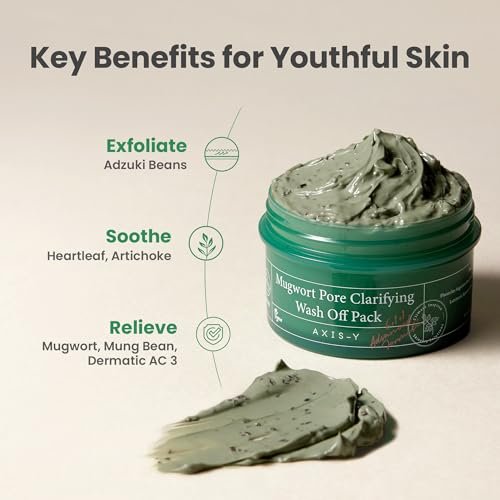 AXIS-Y Mugwort Pore Clarifying Wash Off Pack - Vegan Clay Mask for Clogged Pores, Whiteheads & Blackheads - Korean Skin Care (3.38 fl. oz.) Avelisse