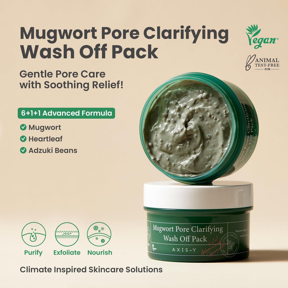 AXIS-Y Mugwort Pore Clarifying Wash Off Pack - Vegan Clay Mask for Clogged Pores, Whiteheads & Blackheads - Korean Skin Care (3.38 fl. oz.) Avelisse
