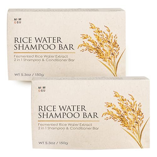 mimosu Fermented Rice Water Shampoo Bar – 2-Pack pH Balanced Unscented Solid Shampoo for Hair Growth, Nourishing, Eco-Friendly Korean Hair Care for Sensitive Scalp Avelisse